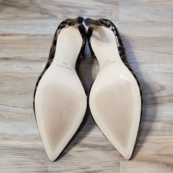 🩵NIB Nine West Black & Metallic Gold Leopard Print High Heel Pumps Size 8 - Picture 13 of 16